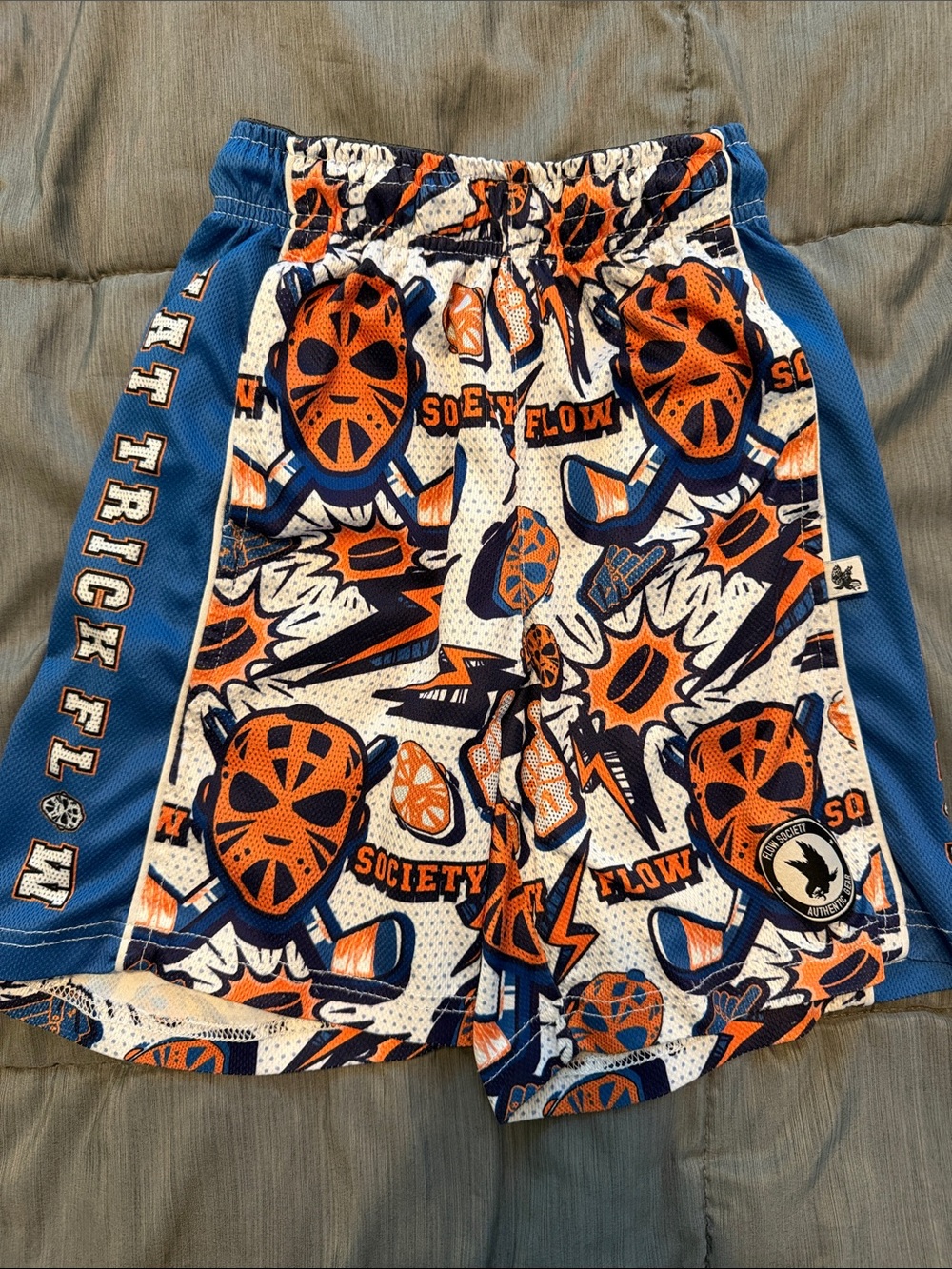 Kids Blue & Orange Graphic Athletic Shorts